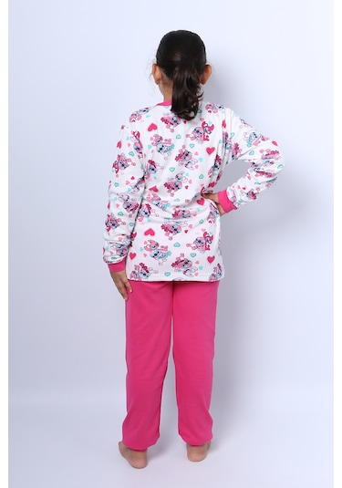 Kız Çocuk Pijama Takımı Baskılı Ribanalı C50 Koyupembe