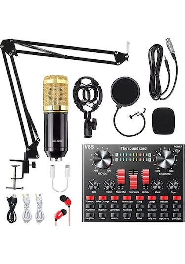 Bm800 Filtreli Condenser Mikrofon V8s Ses Kartı Ve Standlı Set