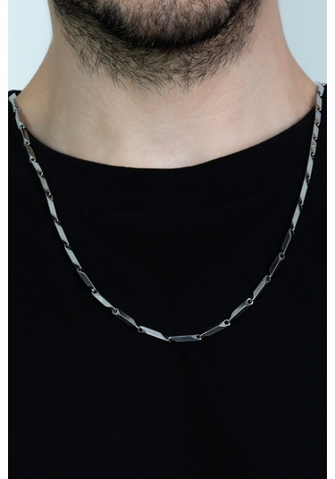 Erkek Çelik Kolye Küp Üçgen Model Zincir Eck05 Gümüş