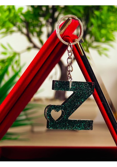 Harfli Anahtarlık Epoksi Kişiye Özel Yapım El Yapımı Harf Anahtarlık Kalp Model Özel Tasarım Hediyelik Ürün Kalp Desenli Simli Anahtarlık Bakır - Pembe