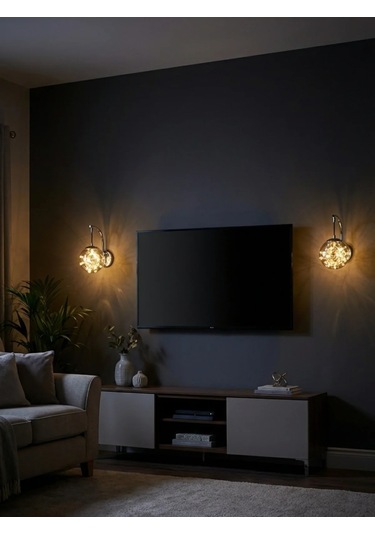 Glow Cam Peri Led Aplik Gold & Gümüş Gövde, Dekoratif Duvar Aydınlatma Gümüş