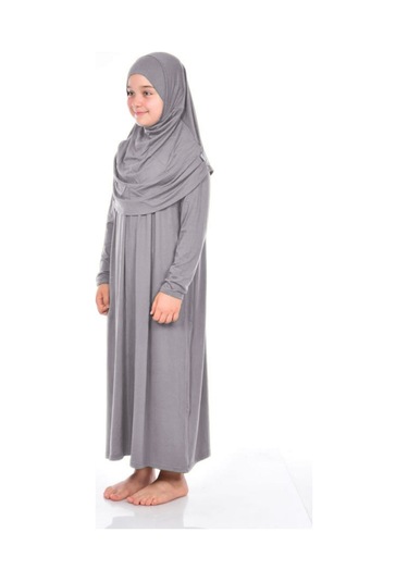 İhvan Çocuk Pratik Namaz Elbisesi 9-11 Yaş Gri Renk Gri