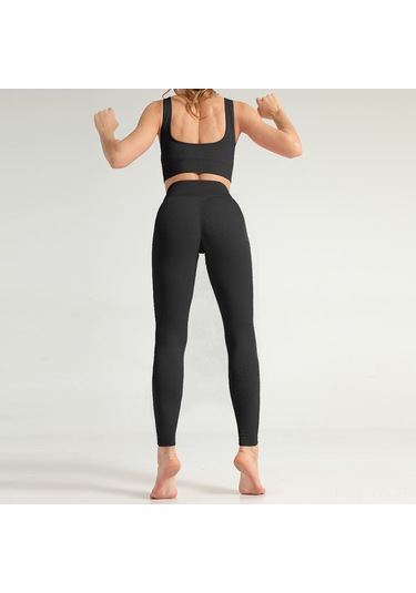Skycity Kadınlar İçin Hızlı Kuruyan Yoga Ve Spor Seti - Sütyen Üst + Yüksek Bel Pantolon SiYAH Siyah