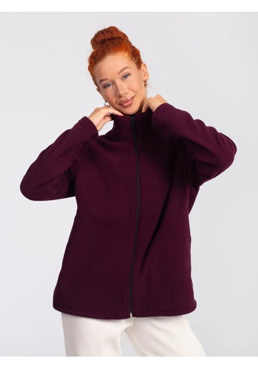 Domtrik Fermuarlı Sıcak Fleece Sweatshirt 300911856 Şarap Rengi