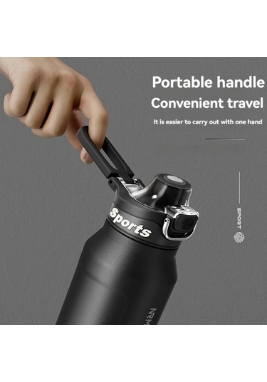 1l Termos Su Şişesi Paslanmaz Çelik Vakum Şişeler Soğuk Sıcak Su Diğer Siyah