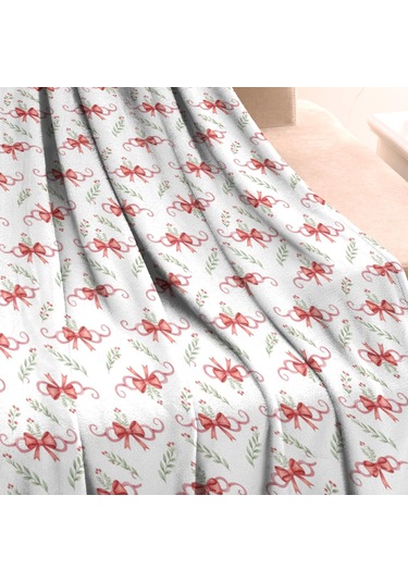 Noel Desenli Bebek Battaniyesi 40x30 İnç, Polar, Yumuşak, Hafif Ve Kalın Noel Kurdele Yaprağı