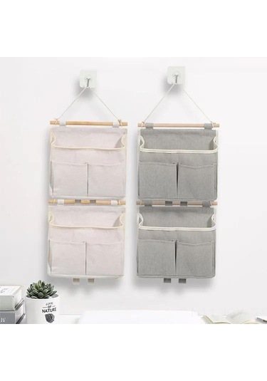 Youmex Beyaz Organik Kumaş Duvarlı Organizatör - Küçük Eşyalar İçin Hafif, Katlanabilir Dolap/odalar Depolama Çantası Gri