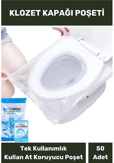 Klozet Kapak Örtüsü Pratik Kullanımlı Hijyenik Klozet Kapağı Poşeti Avm Halka Açık Tuvalet 50 Adet Çok Renkli