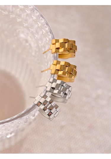 Gümüş Eetit Bildirimi Metal Doku Geometrik Paslanmaz Çelik 18k Altın Kaplama Küpe Minimalist Çekicilik Trendy Moda Klasik Takı Çok Renkli