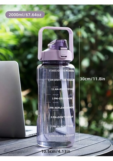 Motivasyonel Su Matarası 2 L Pipetli Mor