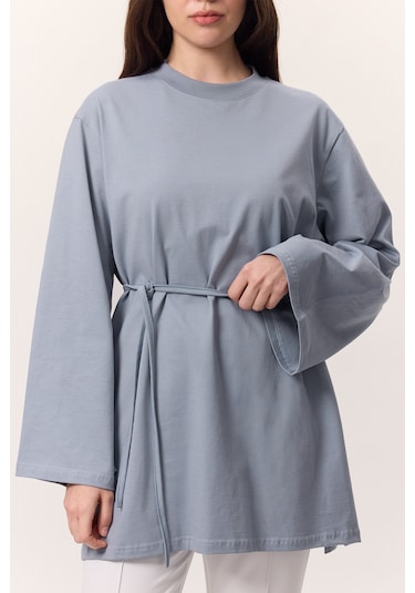 Bağlama Detaylı Oversıze Tshırt Mavi Mavi