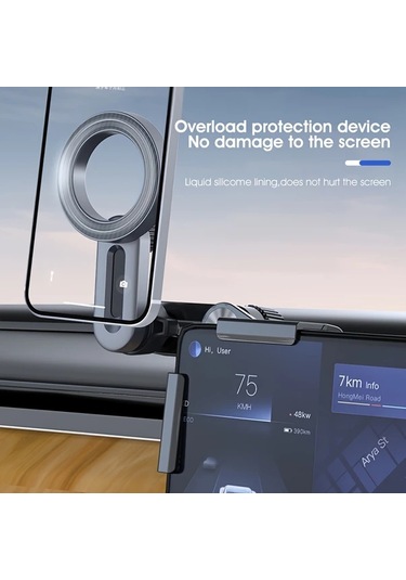 Gateesat Tesla Model 3 Y 360 Derece Dönen Manyetik Araç Telefon Tutucu Siyah