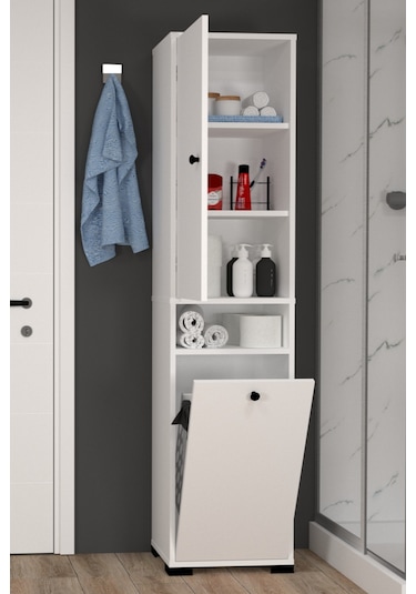 Atlas No.1 3 Raflı Sepetli Banyo Dolabı Beyaz
