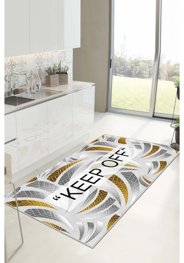 West Home Dijital Baskı Yıkanabilir Kaymaz Taban Salon Halısı Mutfak Halısı Yolluk Wh 527 Gold