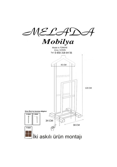 Melada Mobilya Gürgen İkili Dilsiz Uşak Cilalı Ceviz Basic Ceviz