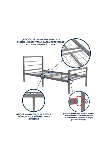 Aksviva Chester Tek Kişilik Ferforje Metal Karyola
