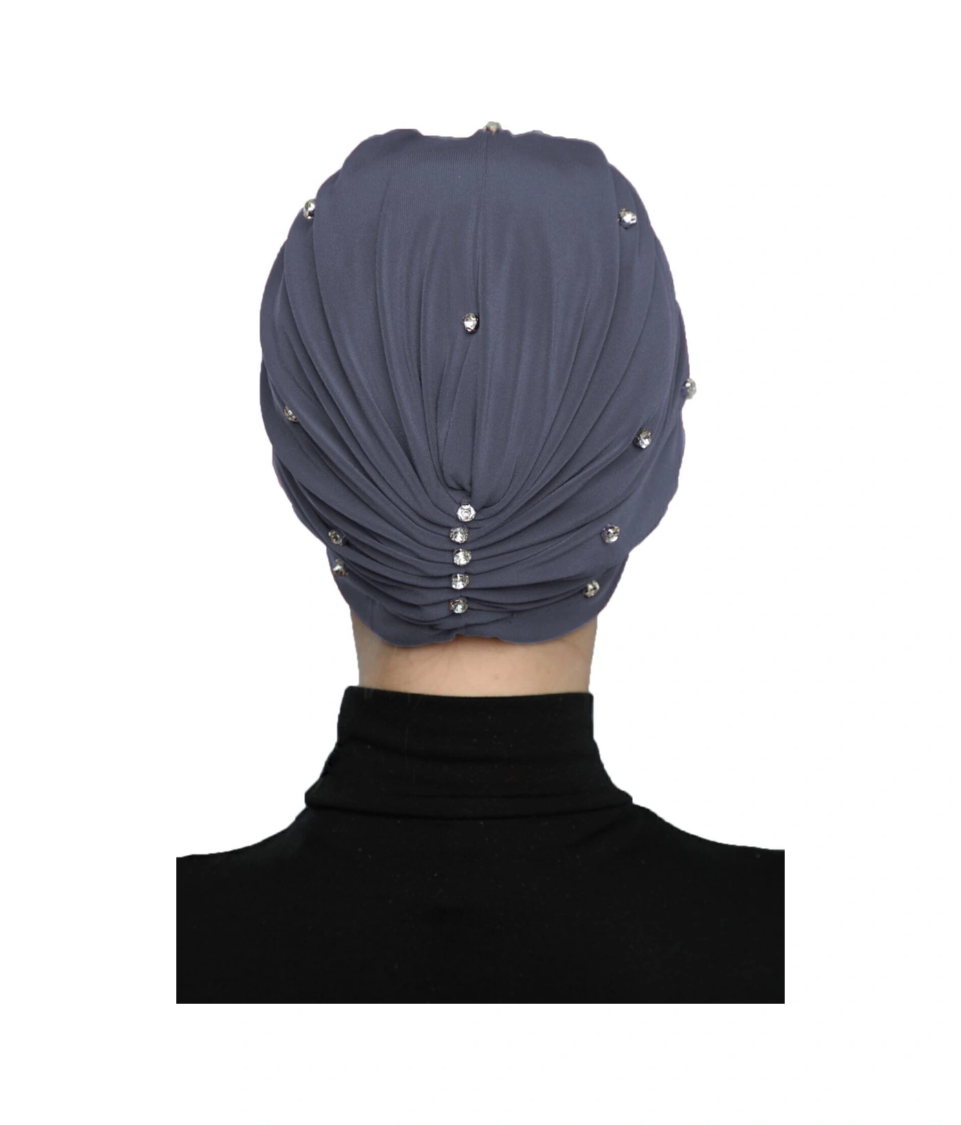 Zeni Taşlı Astarlı El İşi İşlemeli Koyu Gri Hazır Türban Tesettür Abiye Bone Koyu Gri