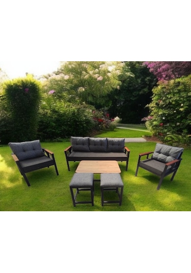 Pielize Bahçe Ve Balkon Mobilyası Antrasit Gri Puf 3+1+1 Sehpa, 2 Antrasit Gri