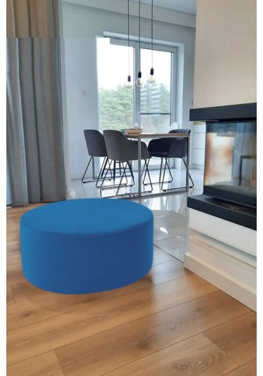 Most Ekol Yuvarlak Sandıklı Orta Sehpa 19 Lacivert Kadife Kumaş