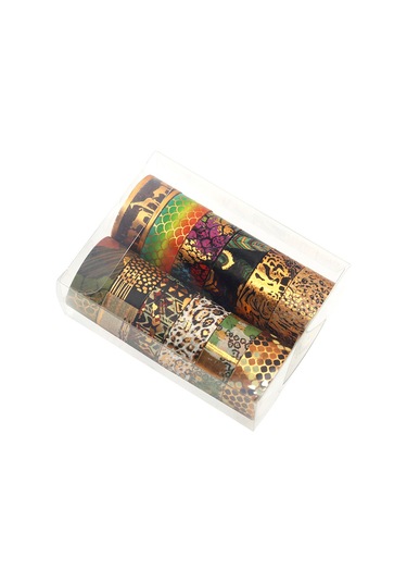 Springsun 12'li Altın Folyolu Vahşi Hayvan Desenli Washi Bant Seti - Dıy, Hediye Paketleme, Defter Süsleme 15mm