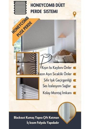 Blackout Karartma Plise Perde Honeycomb Düet Akordiyon Perde Termal Özellikli - 20 X 100 20 X 100 Gri