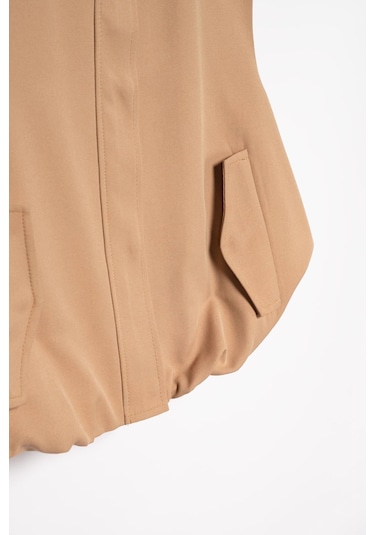 Thalure Kadın Camel Gömlek Yaka Beli Lastikli Yelek CAMEL