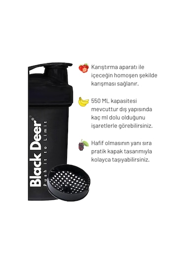 Shaker Karıştırıcı Sporcu Protein Shaker 550 ML Siyah