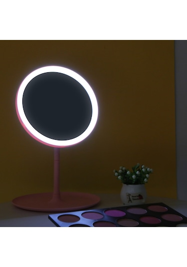 Vkemall Şarj Edilebilir Yuvarlak Makyaj Aynası L-ed Işık Ekran Anahtarı Çıkarılabilir Ta