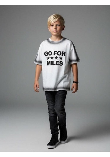 Zekids Çocuk Go For Miles Yazılı T-shirt-17192 Beyaz