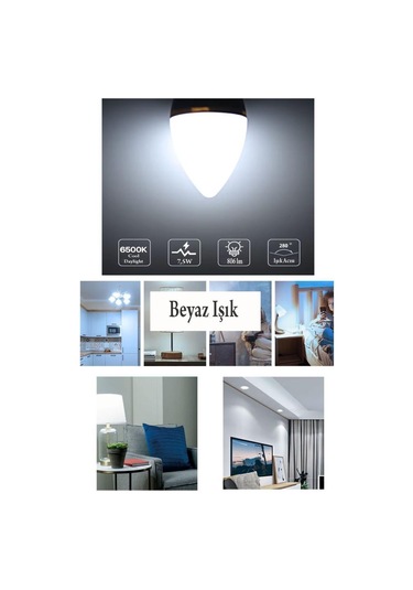 Şahnet 6w Led Mum Ampul Beyaz Işık 6500k 3 Adet - E14