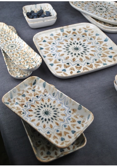 29 Parça Porselen Kare Kahvaltı Takımı Set Ephesus Çeyizlik Kahvaltılık Seti Krem