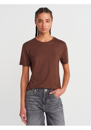 Dilvin 31791 Bisiklet Yaka T-shirt-açık Kahve Açık Kahve