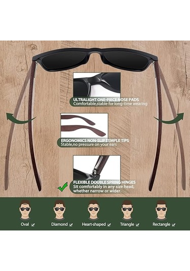 Erkekler Ve Kadınlar İçin Polarize Güneş Gözlükleri, Ahşap Güneş Gözlükleri Çok Renkli