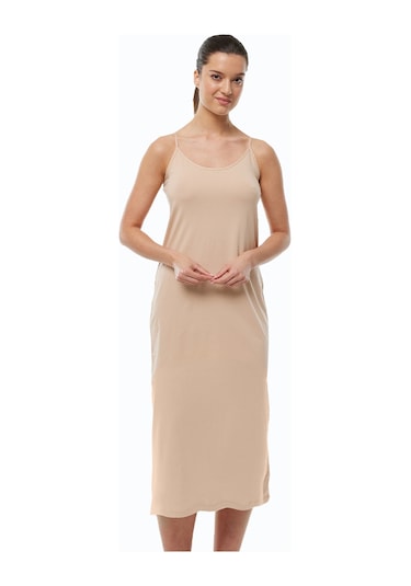 Malabadi Kadın Ten Ayarlanabilir İp Askılı Uzun Geniş Elbise Astarı Modal Kombinezon 1080 Ten