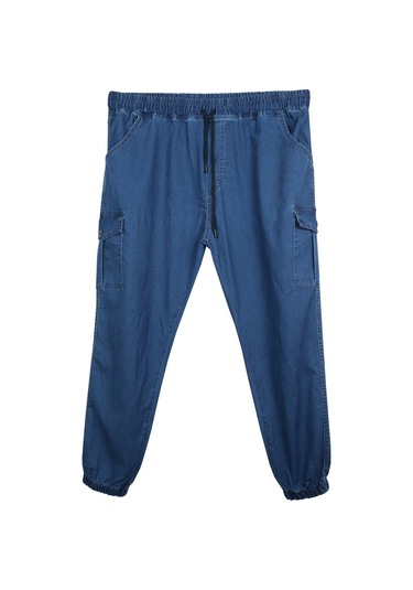Erkek Büyük Beden 100-156 Kilo Arası İçin Uygun Kargo Cepli Jogger Kot Pantolon Mavi