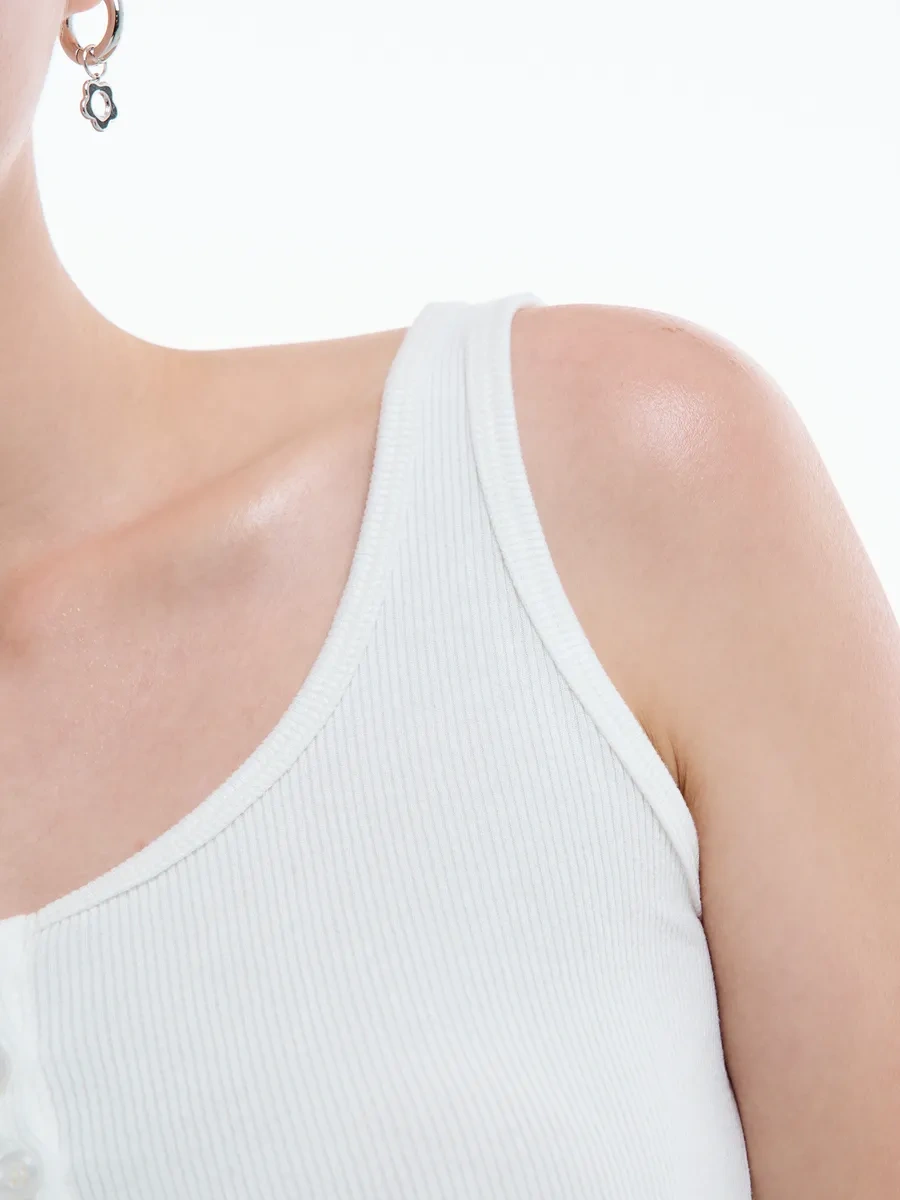 Tvoe Dekoratif Düğmeli Ribana Atlet 450834394 Beyaz