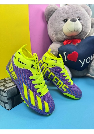 Erkek Çocuk Halısaha Çoraplı Çivisiz Futbol Spor Ayakkabısı F35hs Mor-sarı