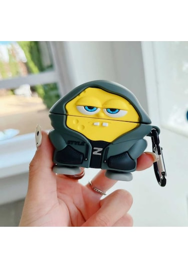 Iphone 3. Nesil Uyumlu Koruyucu Bluetooth Kulaklık Kılıfı Sünger Bob Figürlü Sünger Bob Airpods 3. Nesil