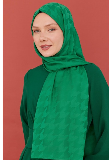 Mirsoy Scarf Kazayağı Desen İpeksi Jakar Şal - Benetton Yeşili Benetton Yeşili