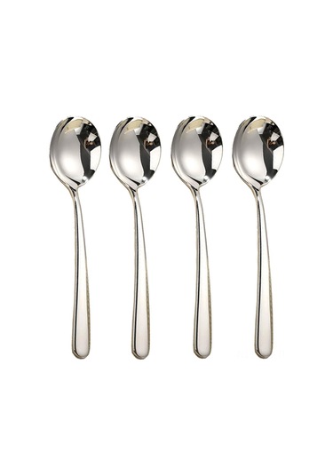 Youmex 18/8 Çelik Kaliteli 4 Lü Köpük Çorba Kaşığı Seti - Yansıtıcı Parlak, Tuzsuz, El Ve Dudak İçin Güvenli Gümüş