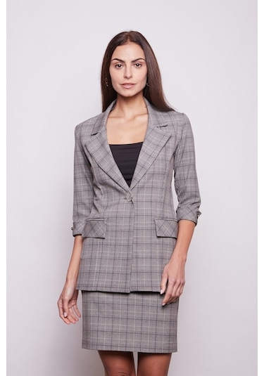 Ekose Desenli Yüksek Bel Diz Üstü Likralı Pamuklu Kumaş Kalem Ete (533384466)