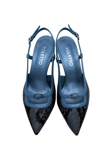Poletto Hakiki Yılan Deri Buz Mavı-mavı Ayakkabı Stiletto 9841 110 Yln-2429 Mavi