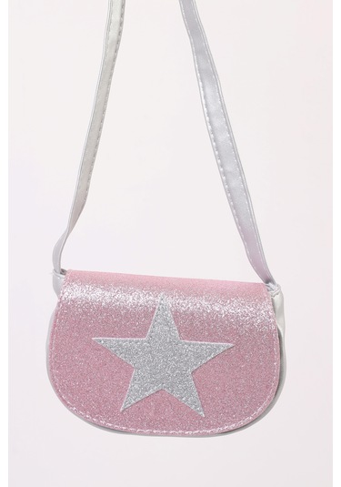 Kız Çocuk Sim Kapaklı Yıldız Detaylı Mıknatıs Kapamalı Omuz Çanta Pembe