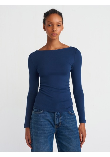 Dilvin 31401 Büzgülü Kayık Yaka Top-lacivert Lacivert