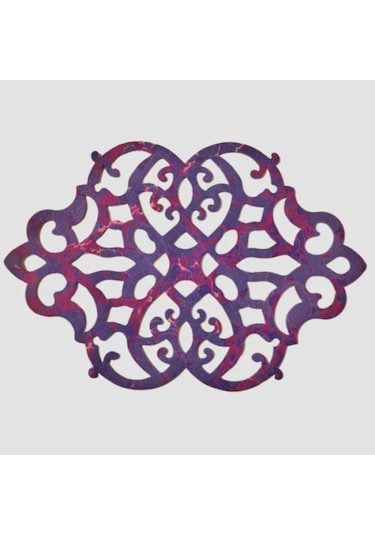 Uretti - Gülin 6449 - Ebru Sanatı İle Elde Yapılmış Lazer Kesim Keçe Supla 2li Takım 40cm - Mor Mor