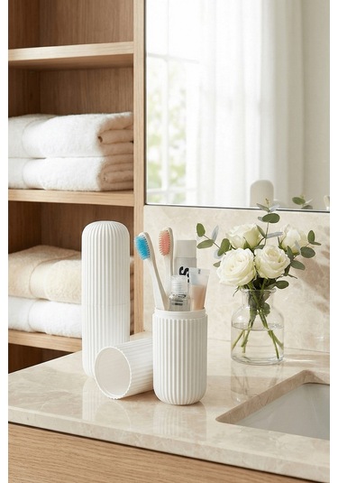 Beyaz - Seyahat Tipi Diş Fırçası, Makyaj Malzemesi Saklama Kabı, Çok Amaçlı Aksesuar Organizeri Beyaz