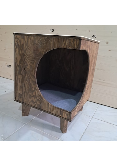 Dekoratif Ahşap Kedi Evi Ve Yan Sehpa