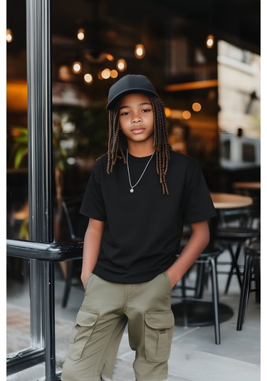 Siyah Çocuk T-shirt Kız Erkek Unisex %100 Pamuk SIYAH