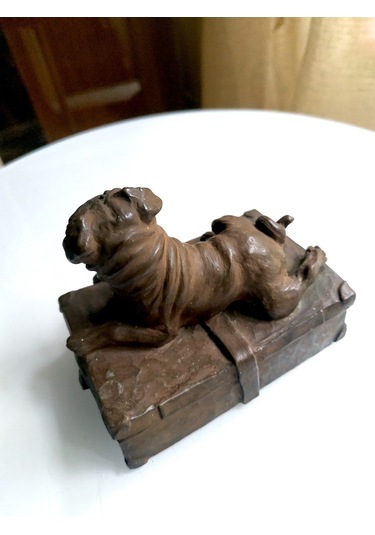 Omeniv Antika Ağır Bronz Döküm Köpek Pug Heykel Biblo Figür