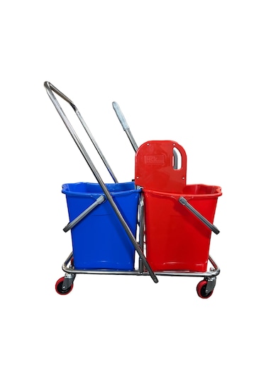 Mck Plus Çift Kovalı Krom Temizlik Arabası Paspas Arabası + Islak Mop Seti